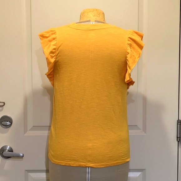 EUC Banana Republic L Malibu Tee Cotton Blend Mustard Yellow Ruffle Tank - Picture 4 of 6